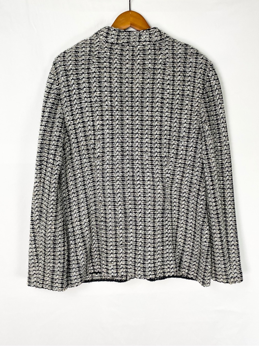 St. John Knits Tweed Zip Blazer Size 16 Pocket in Black/Silver/Taupe/Cream - Picture 3 of 6